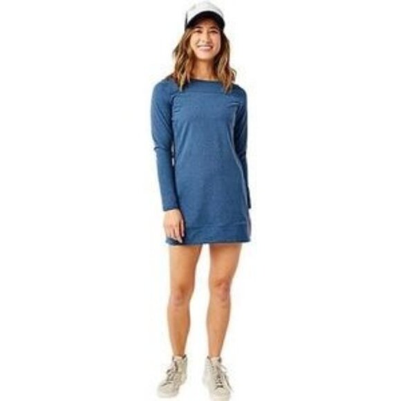 Carve Designs Tunic Mini Dress Small Blue Space Dye Round Neck Stretch USA Made - Picture 1 of 9